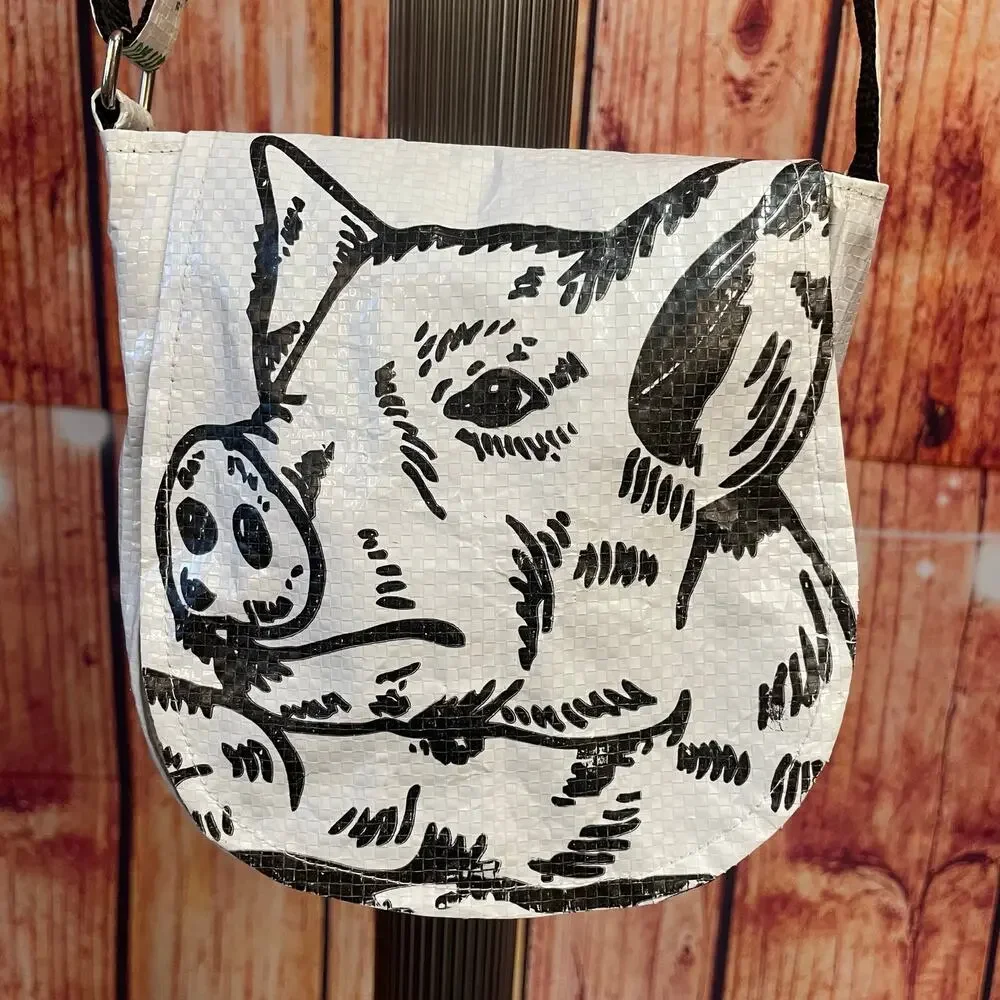 Recycled Bags Handmade Upcycled Plastic Crossbody Bag Purse 7x7 Pig Design